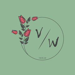 initial monogram wedding with creative circle line flower.