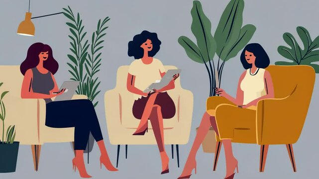 Fashionable Women Enjoying Coffee at a Cafe Table Illustration