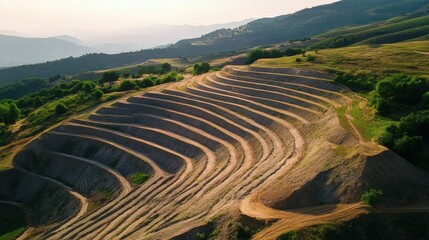 Aerial view of terraced land reclamation project.