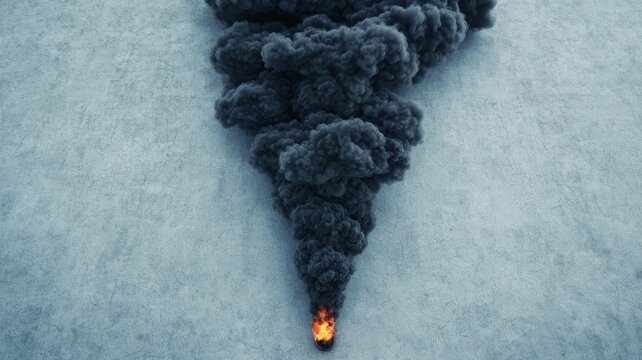 A dramatic 3D render of Earth with a car's exhaust pipe covering it in black smoke, Symbolizing Pollution, Metallic Tones. , closes up