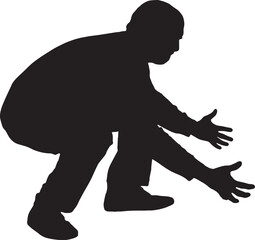  vector; silhouette side view of a man lifting something heavy from the ground