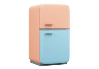 Retro refrigerator in peach and blue with handles