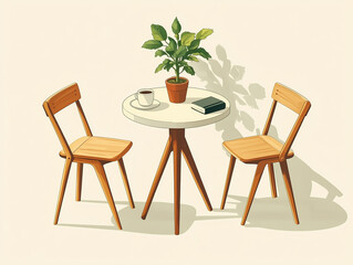 two chairs and table,  table setting for tea times
