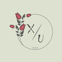 initial monogram wedding with creative circle line flower.
