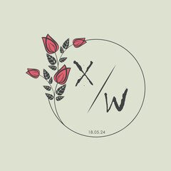 initial monogram wedding with creative circle line flower.