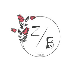 initial monogram wedding with creative circle line flower.