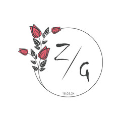 initial monogram wedding with creative circle line flower.