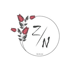 initial monogram wedding with creative circle line flower.