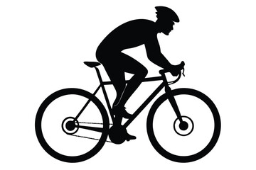 Fototapeta premium Cyclist Black Silhouette, Man with Helmet on Bicycle, Isolated on White Background