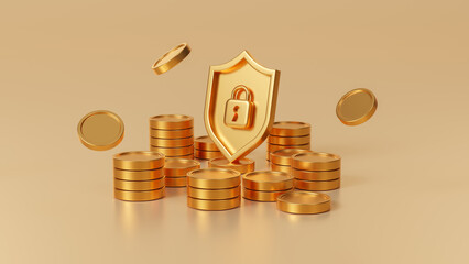 Increasing arrow and stack of money as financial saving rising concept on digital background, increasing of interest rates, financial concept and business profit growth concept, 3d rendering