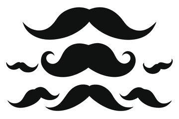 Obraz premium Diverse Mustache Set, Black Silhouette on White Backdrop, Different Styles and Sizes, Grouped