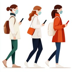 Family wearing masks and walking amidst smog, highlighting generational impact, [pollution and society], [health awareness]