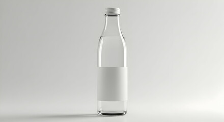 Clear Glass Bottle With Blank Label On White Background
