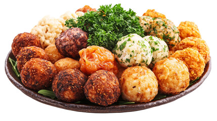 Delicious assorted cheese balls platter appetizer gourmet food  isolated on transparent  background png