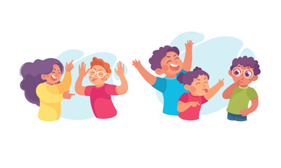 Angry Kids Bullying and Abusing the Weak Agemate Teasing and Laughing at Them Vector Set