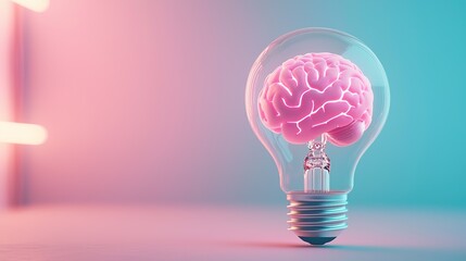 Innovation concept: brain inside light bulb representing creative thinking and ideas