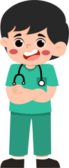 Smiling Boy Doctor in Teal Scrubs with Stethoscope