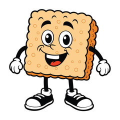 Smiling Cracker Cartoon Character with Arms and Legs, Cute Snack Icon, Isolated