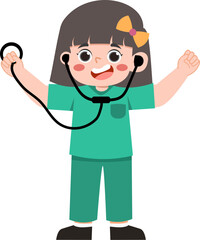Joyful Girl Doctor with Stethoscope, Cheerful Cartoon Illustration