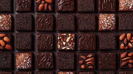 Vários tipos de brigadeiro em iluminação HDR com nozes de chocolate e coco em simetria artística criada com a tecnologia Generative AI