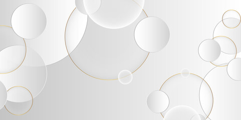 Transparent overlapping circles on a light background. sale product banner with a podium platform and round golden geometric shapes. vector illustration. graphic design Banner, Copy space Pattern web.
