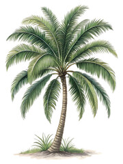 Tropical palm tree with detailed fronds in vibrant green, showcasing natural beauty and elegance in a serene setting  transparent, palm, tree, tropical, fronds, green, nature, flora, coastal, 