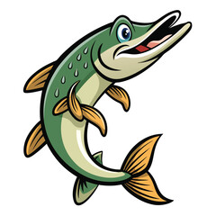 Cartoon Pike Fish With Exaggerated Features, Fins, Scales and Open Mouth