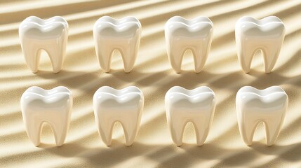 Fototapeta premium Realistic teeth on sandy beach background