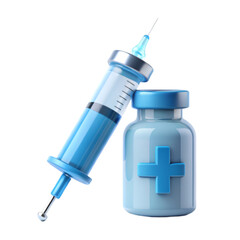 virus arrangement with vaccine bottle and syringe on white background
