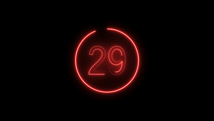 3d workout countdown timer illustration from 29, featuring a glowing red circle and bold numbers on a Black background. perfect for fitness, exercise, and training illustration.