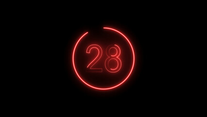 3d workout countdown timer illustration from 28, featuring a glowing red circle and bold numbers on a Black background. perfect for fitness, exercise, and training illustration.