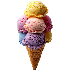  Stack of Colorful Ice Cream Scoops in Waffle Cone 