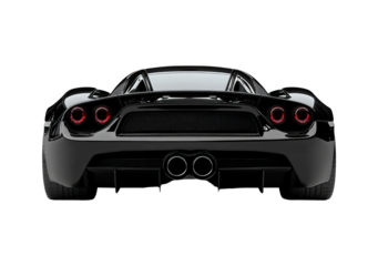 Black sports car back view isolated on transparent background