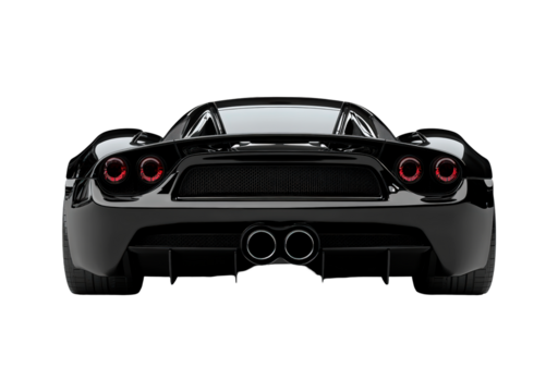 Black sports car back view isolated on transparent background