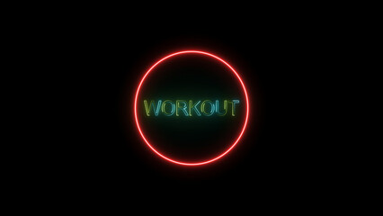 abstract neon cyan color circle and colorful workout icon illustration. on a black background.