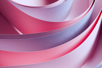 Geometric wave abstract design concept background from pink, lilac and purple papers sheet. Layered...