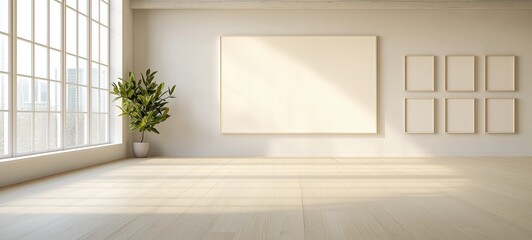 Fototapeta premium Empty photo frames on the living room wall