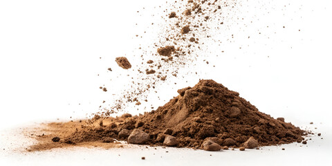 flying dirt soil pile on white