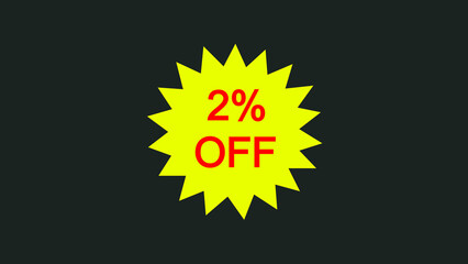 Yellow star and 2% discount icon illustration, ideal for sales, promos , and online store use, and e-commerce illustration.