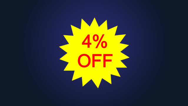 Yellow star and 4% discount icon illustration, ideal for sales, promos , and online store use, and e-commerce illustration.