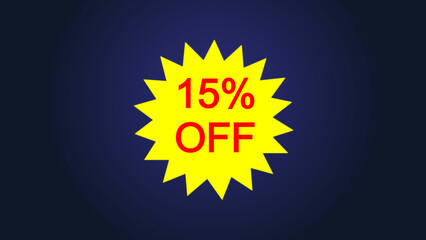Yellow star and 15% discount icon illustration, ideal for sales, promos , and online store use, and e-commerce illustration.