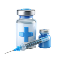 virus arrangement with vaccine bottle and syringe on white background
