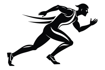 Silhouette Athlete Running Sprint, Man with Powerful Stride, Black and White, Runner, Race