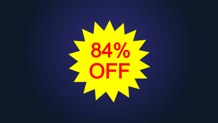 Yellow star and 84% discount icon illustration, ideal for sales, promos , and online store use, and e-commerce illustration.