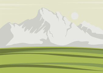 Green nature forest landscape scenery background. Skyline with spring fields flat cartoon style illustration