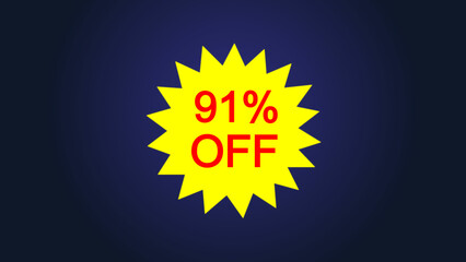 Yellow star and 91% discount icon illustration, ideal for sales, promos , and online store use, and e-commerce illustration.