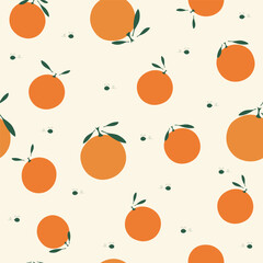 Simple juicy oranges seamless pattern illustration. Aesthetic groovy tangerine fruit design for print