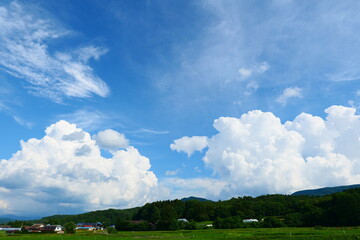日本の原風景、夏の山里。遠野、岩手、日本。7月上旬。