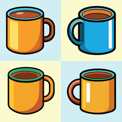 Collection of Colorful Coffee Mugs with Warm Beverages