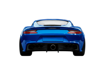 Sleek blue sports car powerful design back view isolated on transparent background